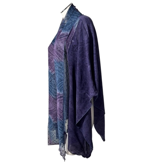 SOO HOO ARTWEAR Purple Blue Sheer Open Front Kimono Sarong Wrap Sz L/XL - Picture 5 of 16